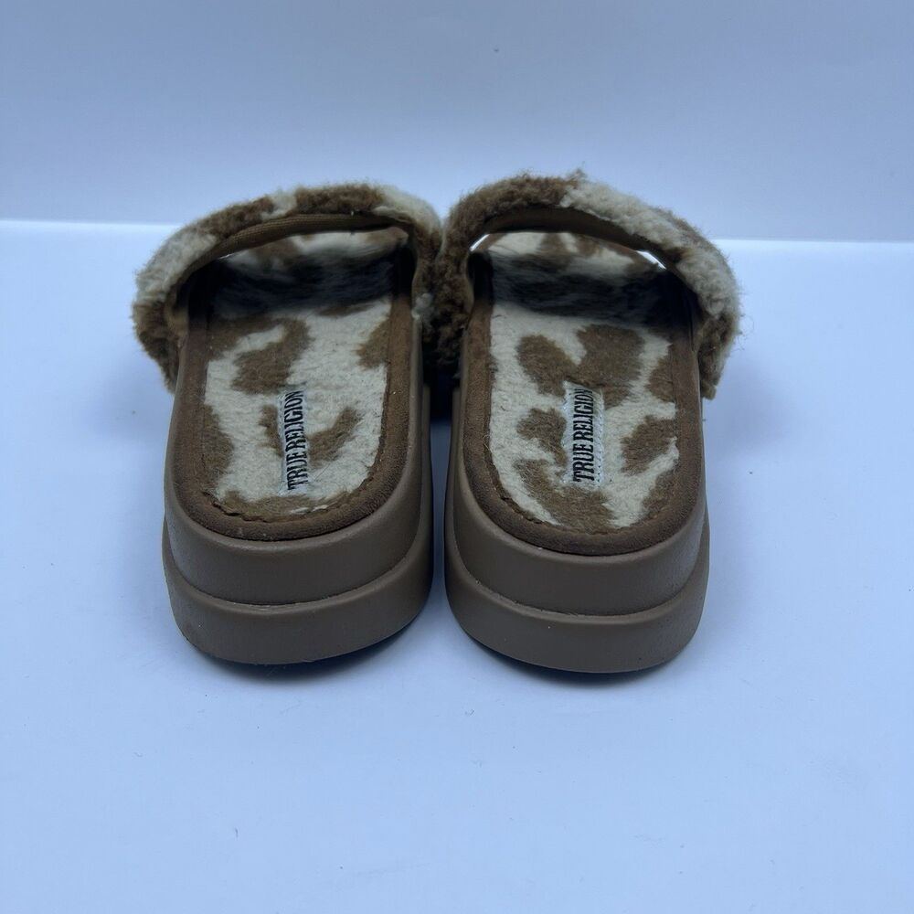 True Religion Women's Lamia Fuzzy Platform Slides Slippers Brown Cow Print Sz 8 - Picture 4 of 10